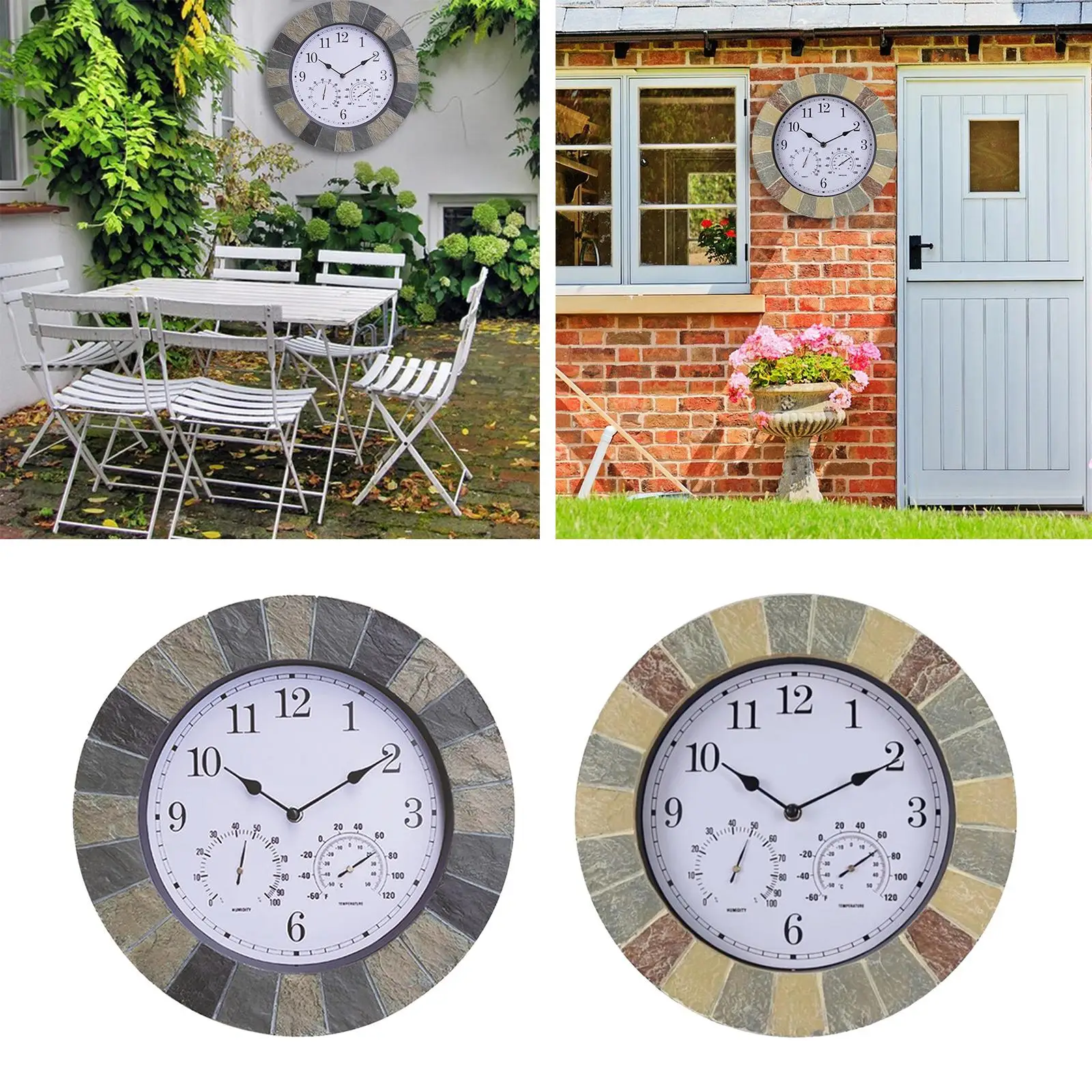 13'' Resin Wall Clock with & Hygrometer indoor Hotel Shops Cafe Garden Pond Decor