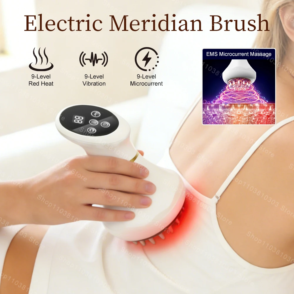 

Электрическая меридианная щетка Гуа Ша, массажер для тела, горячий компресс, терапия красным светом, нагрев, вибрация, микротоковая скребковая машина