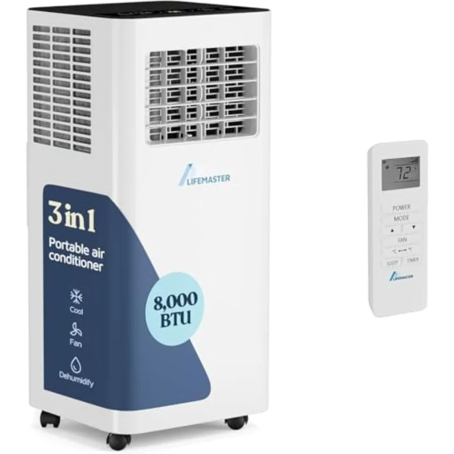 

Портативный кондиционер 3-в-1, 8000 BTU, на колесиках, с функциями охлаждения и осушения воздуха, для помещений до 250 кв. футов. Ft Remote C
