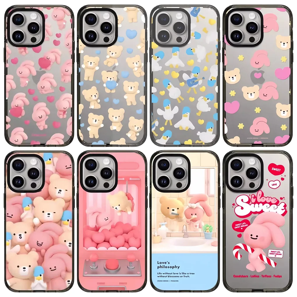 

Pink Rabbit 2.0 Acrylic Black Border Protective IPhone Case Cover for 17 16 15 14 13 12 Pro Max Case