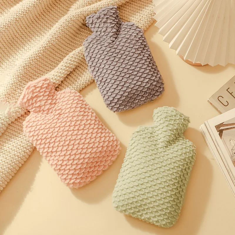 500/1000ml Water Injection Rubber Bottle Plush Hot Water Bag Hand Warmer Heat Pack Belly Foot Water Heating Pad