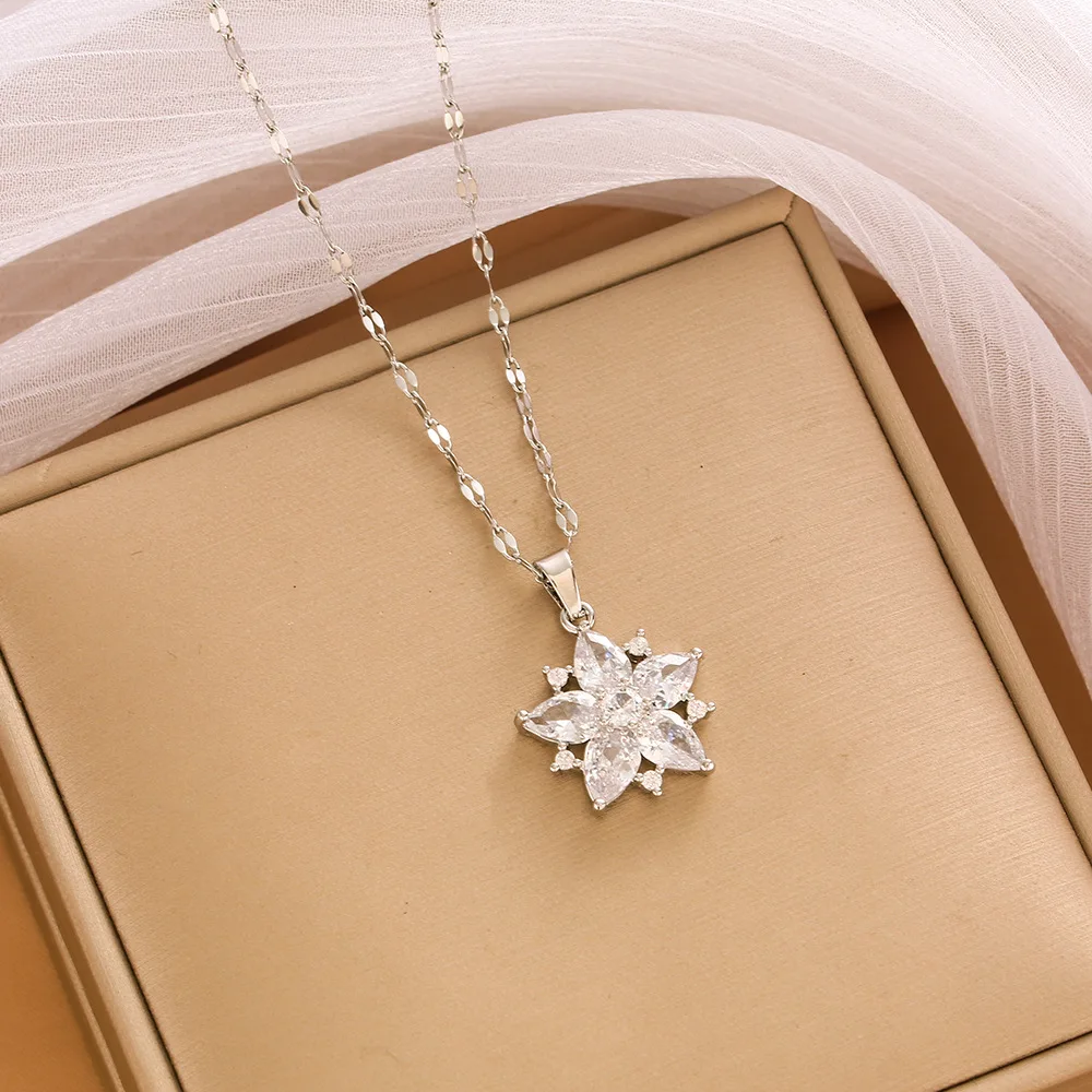 Naszyjnik ślubny w stylu słonecznika, luksusowy, bankietowy, damski, uniwersalny łańcuszek na obojczyk, łańcuszek ze stali tytanowej, popularny w Internecie.