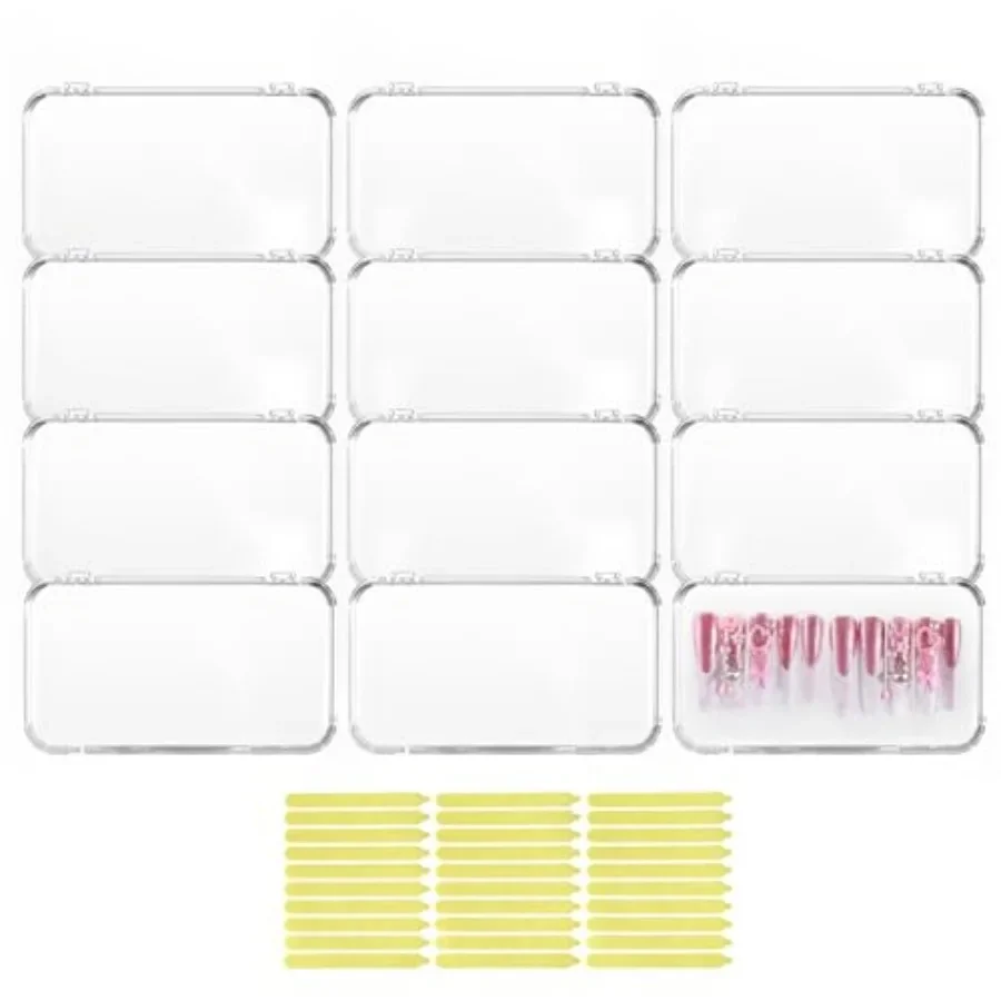 

12Pcs Press On Nail Cases Large 5.1×2.95 False Nail Packaging Storage Boxes with 30Pcs Adhesive Double Sided Tape Plastic Clear