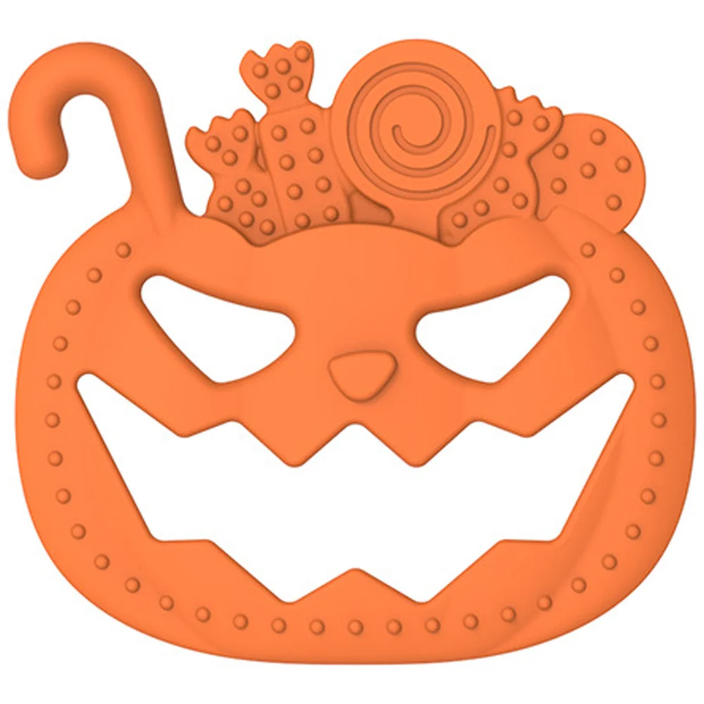 Safe Halloween Baby Teether with Pumpkin Motif Soft Elastic Chewing Surface for Sensory Development and Gum Massage Toddler