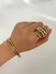 Peri'sbox Free Tarnish Stainless Steel Splicing Colors Multi-layer Full Finger Rings for Women Man Punk Fashion Jewelry 2024 New