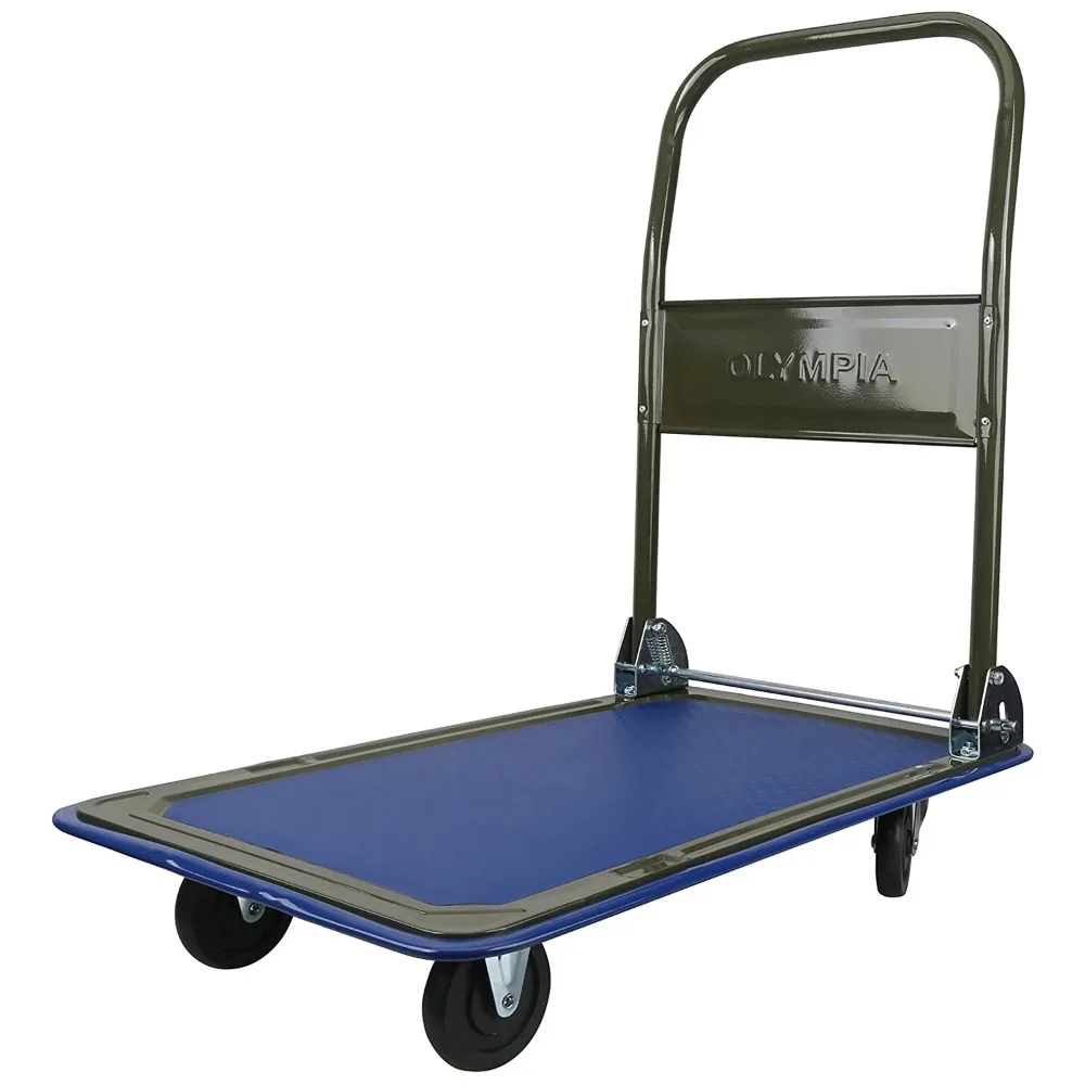 Carro rodante de 300 libras de capacidad, carro de servicio pesado, superficie móvil plana azul/gris para manejo de materiales, muebles móviles