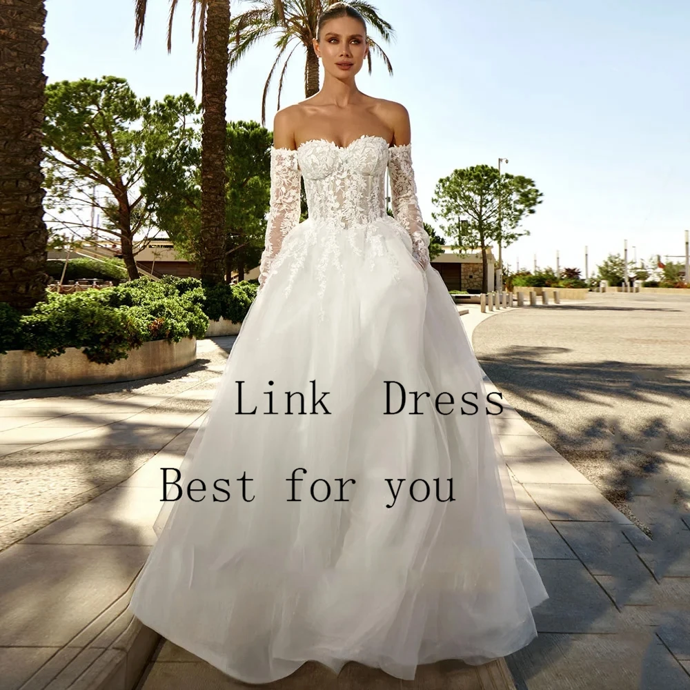 Elegant Strapless Wedding Dresses for Ladies Elegant A Line Bridal Gowns Exquisite Full Sleeve Vestidos De Novia 2026