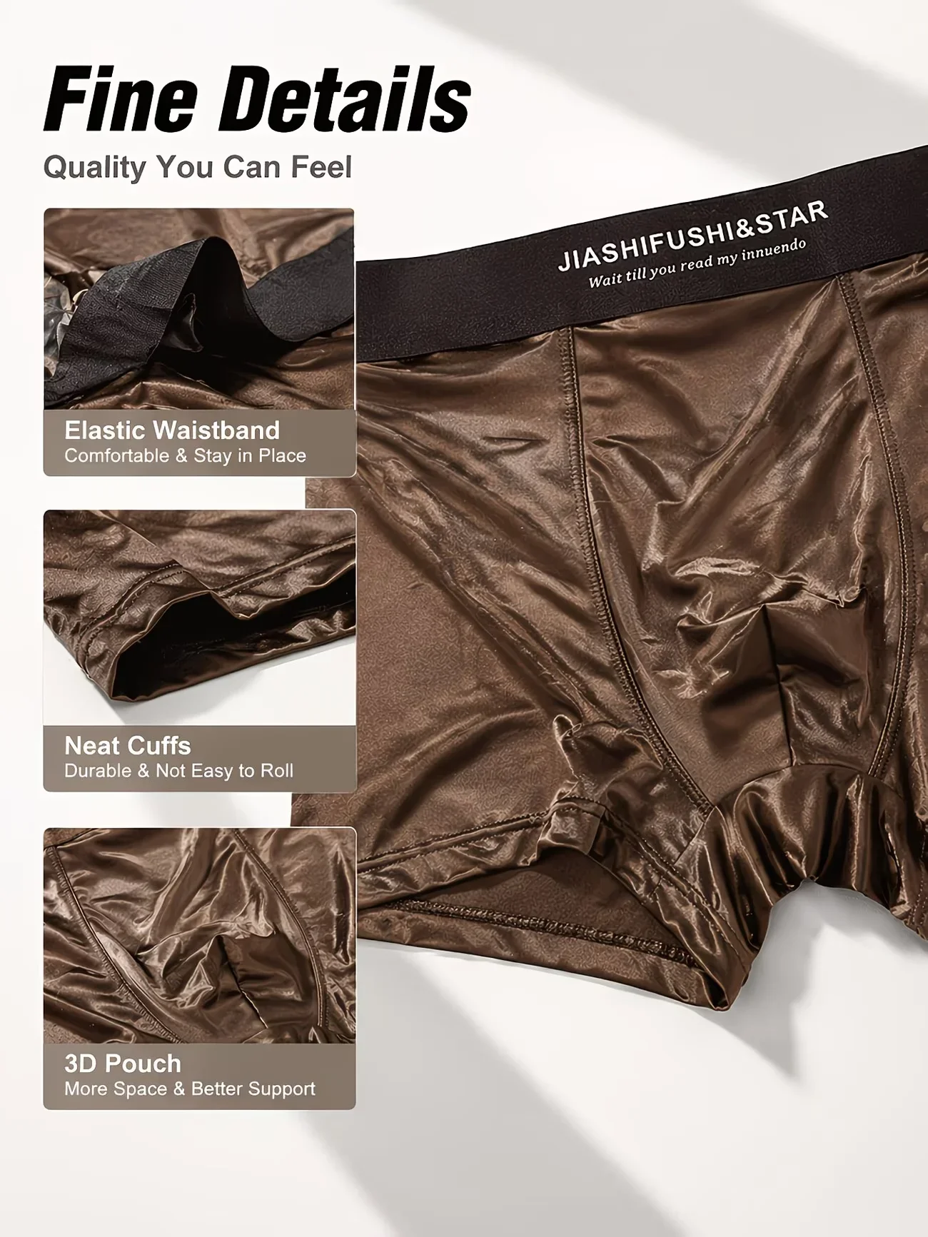 4PCS Men's Summer Satin Underwear Ice Silk Briefs Breathable Comfort Lightweight Smooth Flat Luxury Solid Color Boxer Shorts