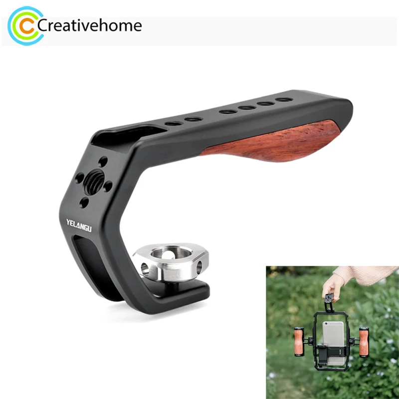 

YELANGU Wooden Handheld Grip Video Stabilizer Top Handle with Cold Shoe For LW-B01 Phone Cage