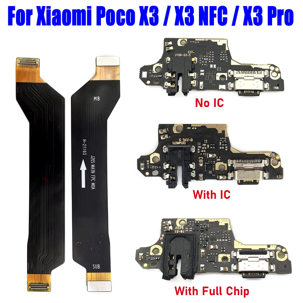 Carregador USB Dock Connector, Porta de carregamento, Microfone Main Flex Cable, Peças de reposição para Xiaomi Poco X3, NFC, X3 Pro, Novo