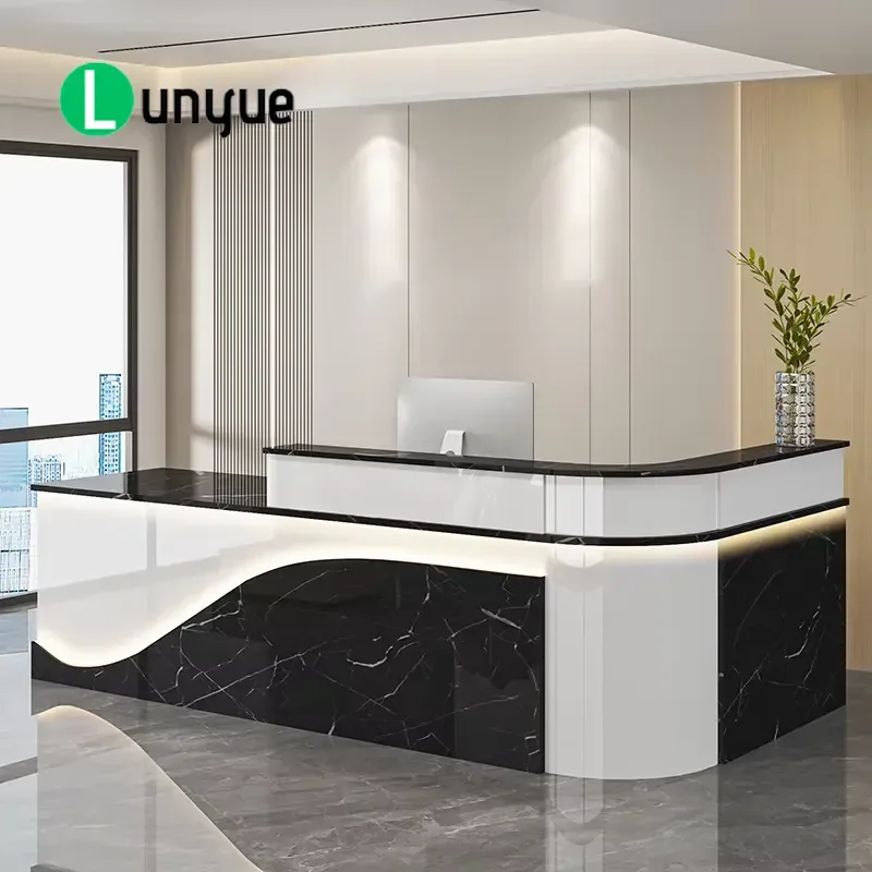 L Shape Reception Desk Durable MDF High End Service Counter for Hotel Restaurant Shopping Mall Commercial Office Furniture