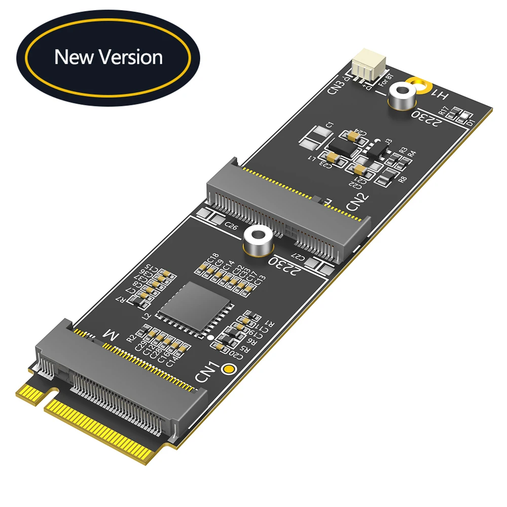 M.2 (Key-M) NVMe to Dual M.2 Adapter Card For 2230 Key-E/Key-M Devices PCIe Bus Compatible Adds WiFi/Bluetooth & Extra NVMe Slot