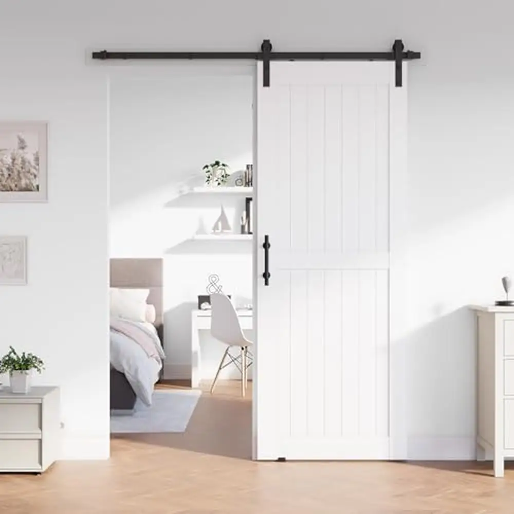 36x96in White PVC Barn Door Sliding Kit Modern Lightweight Sturdy Floor Guide Easy Install