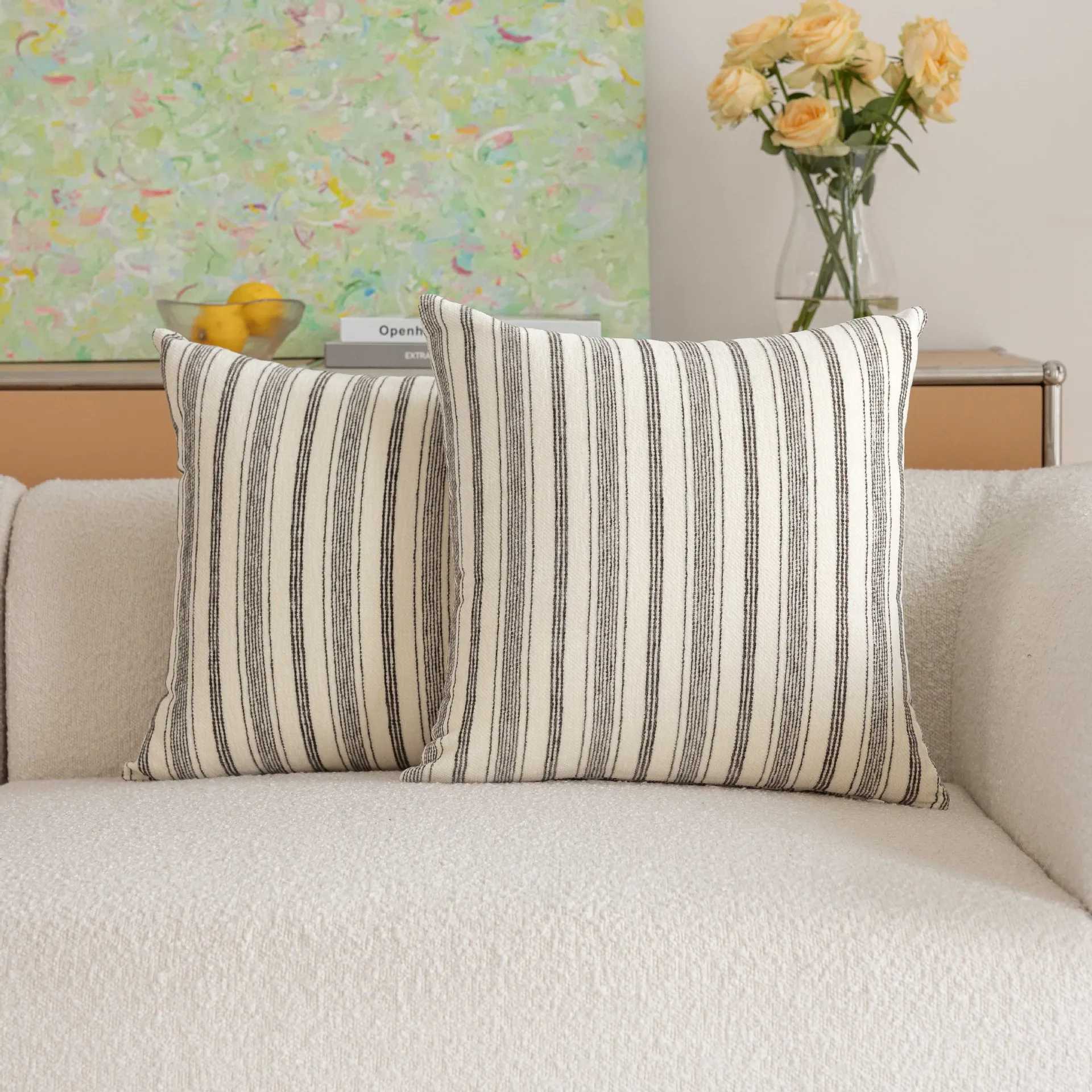 2 Stück Retro Gestreifte Samtkissenbezüge Cojines Zen-Stil Wohnzimmer Sofa Kissenhülle Abnehmbare Waschbare Kopfteil-Kissenbezüge – Detail 13