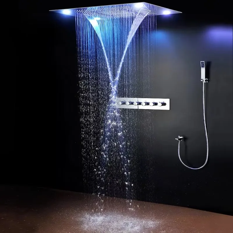 High Quality Electric Shower System Spa Mist Waterfall Bath Thermostatic Faucets Mist Shower Head Led Recessed Rain Set