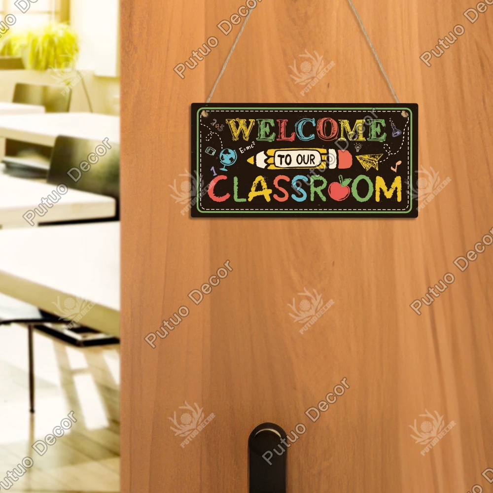 Putuo Decor Wooden Sign, Welcome to Our Classroom, Wood Hanging Wall Decor for Home School Classroom,Back to School Season Gifts