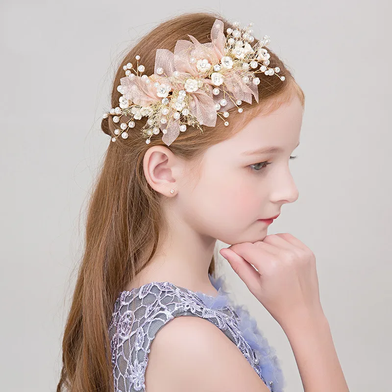 Flashing Ornaments Pearl Kids Gilrs Hair Clip Accessories Jewelry Performance Elegant Crystal Bride Hair Headwear