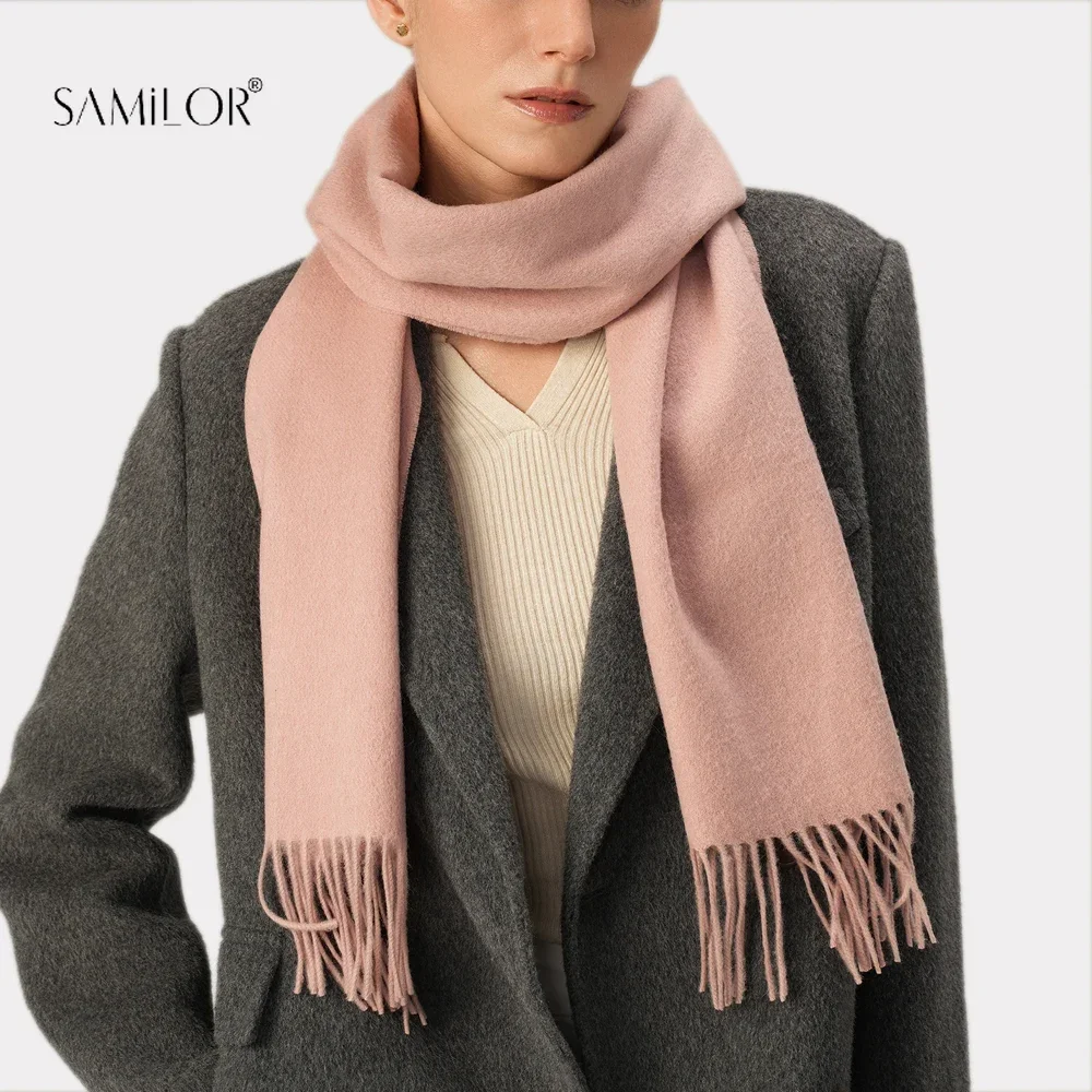 100% Wool Scarf Women Luxury Brand Thicken Pure Real Wool Pashmina Pink Winter Tassels Scarf Shawl Wrap Fashion Long Soft Warm