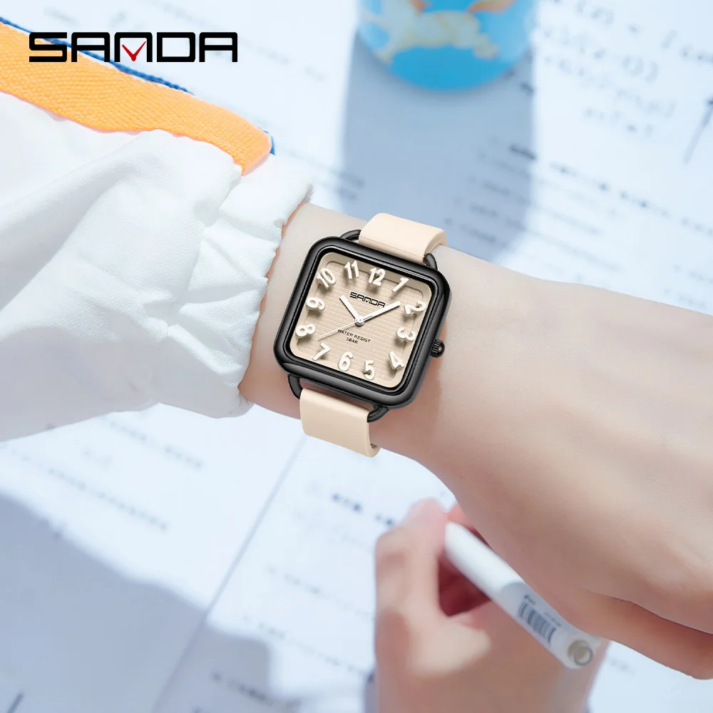 SANDA 3269 Fashion Quartz Watch Girl And Boy 5ATM Waterproof Rectangle Light Trend Student Young Men's Quartz Watch