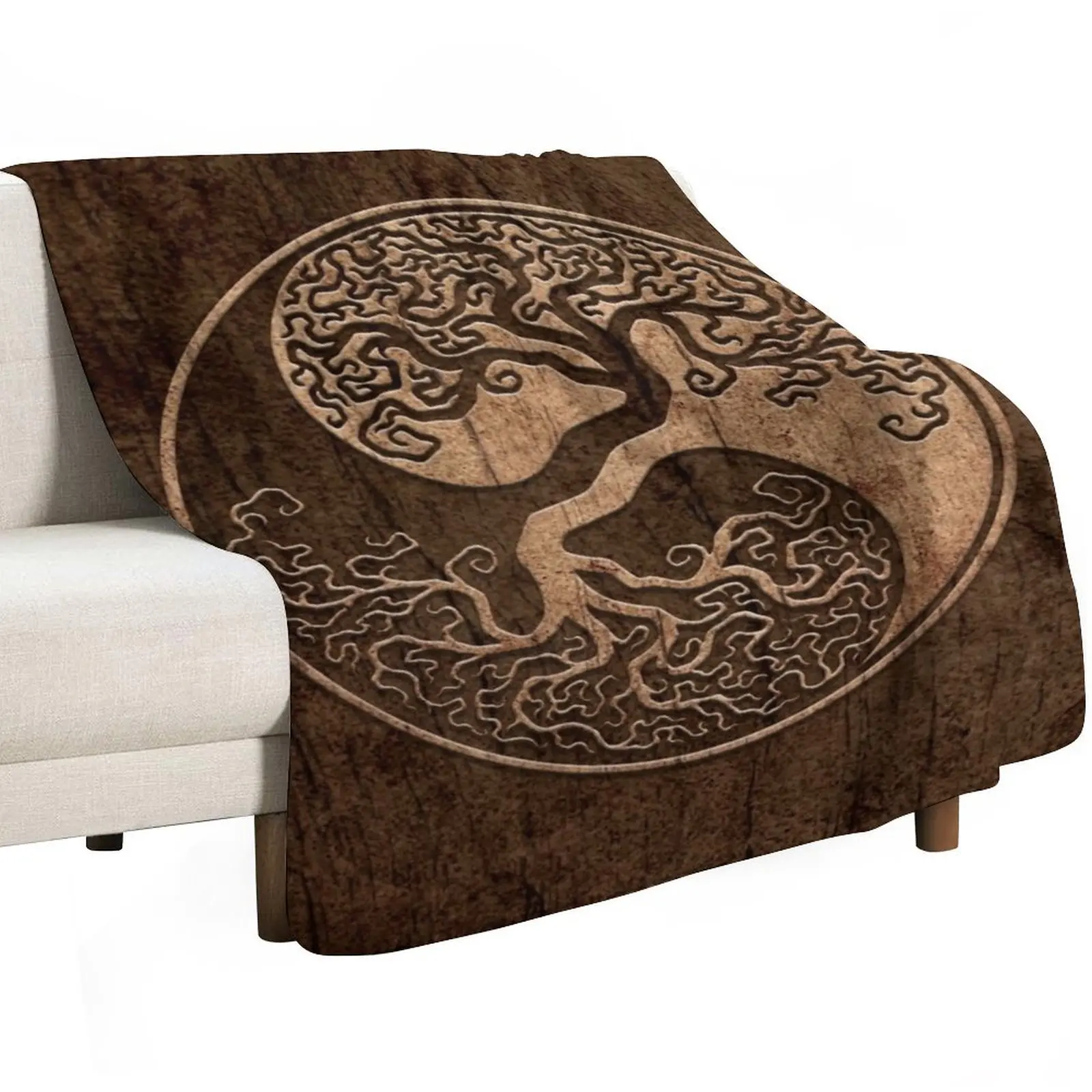 Rough Wood Grain Effect Tree of Life Yin Yang Throw Blanket Beach decorative Luxury Throw Soft Plaid Blankets