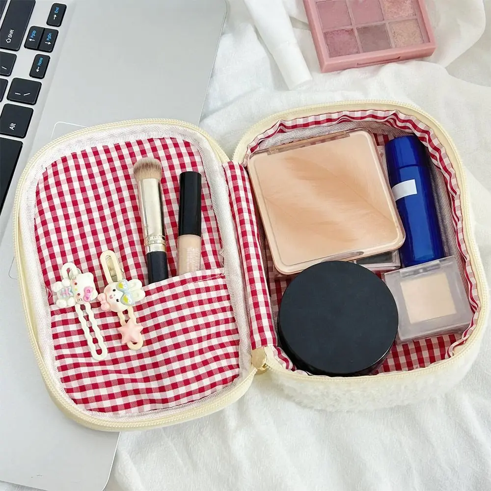 Kawaii Fuzzy Pen Bag Cute Embroidered Multi-functional Makeup Bag Strawberry Sandwich Cosmetic Bag Home Travel