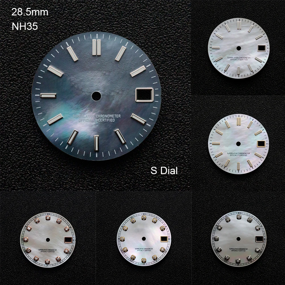 

28.5mm S Logo Fritillaria Dial Fit NH35/NH36/4R/7S Automatic Movement Green Luminous Watch Modification Accessories