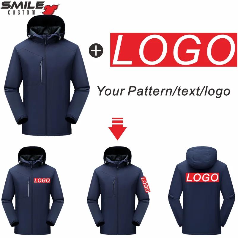 Jaket Bulu Hangat Musim Dingin Logo Cetak Kustom Kualitas Ritsleting Tahan Angin Hoodie Bordir Luar Ruangan Pria dan Wanita Mantel Hujan Kasual