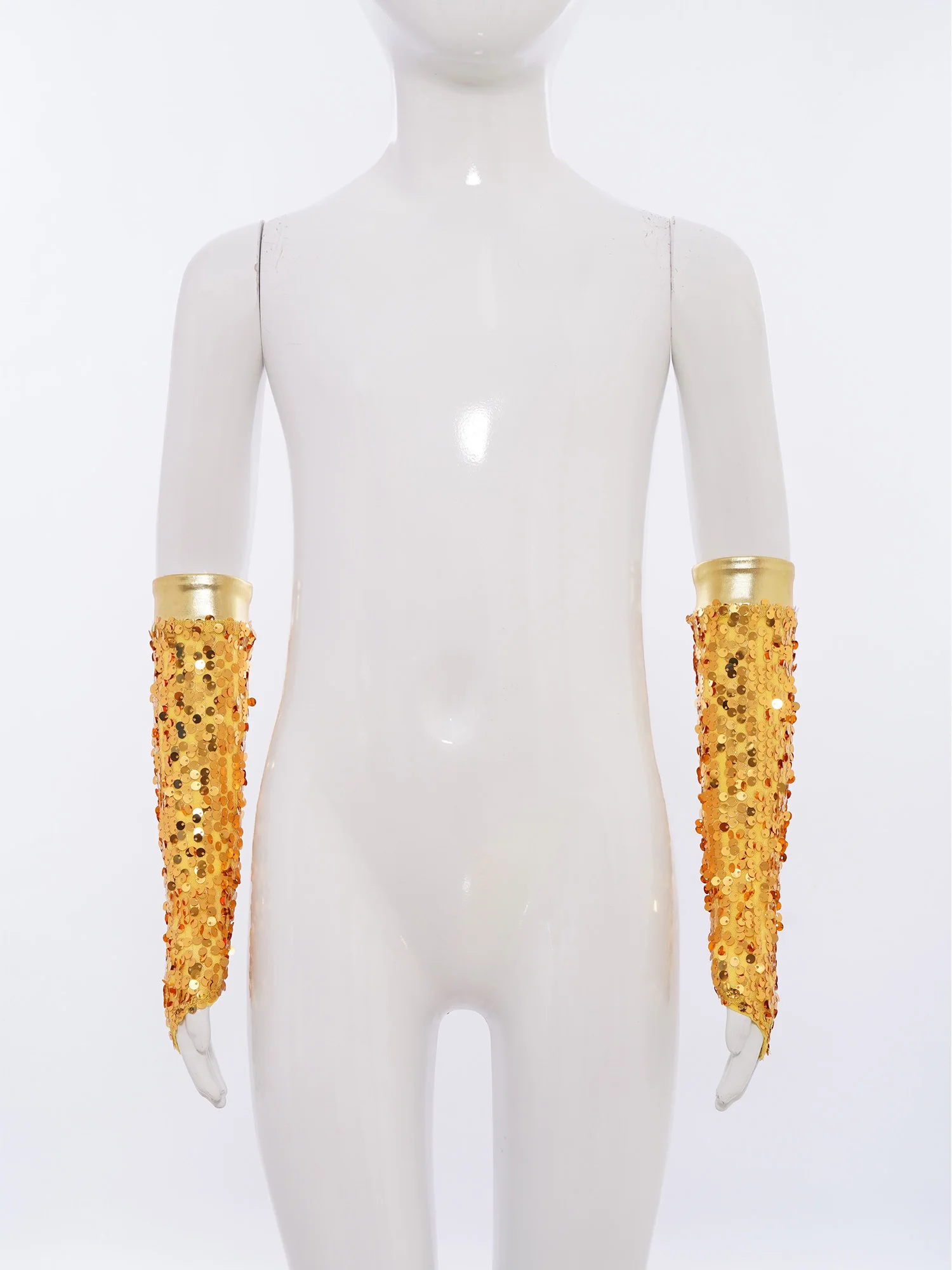 Kids Vintage Fingerless Sequins Gloves Cosplay Party Long Hook Finger Holes Mittens Jazz Dance Stage Performance Accessories