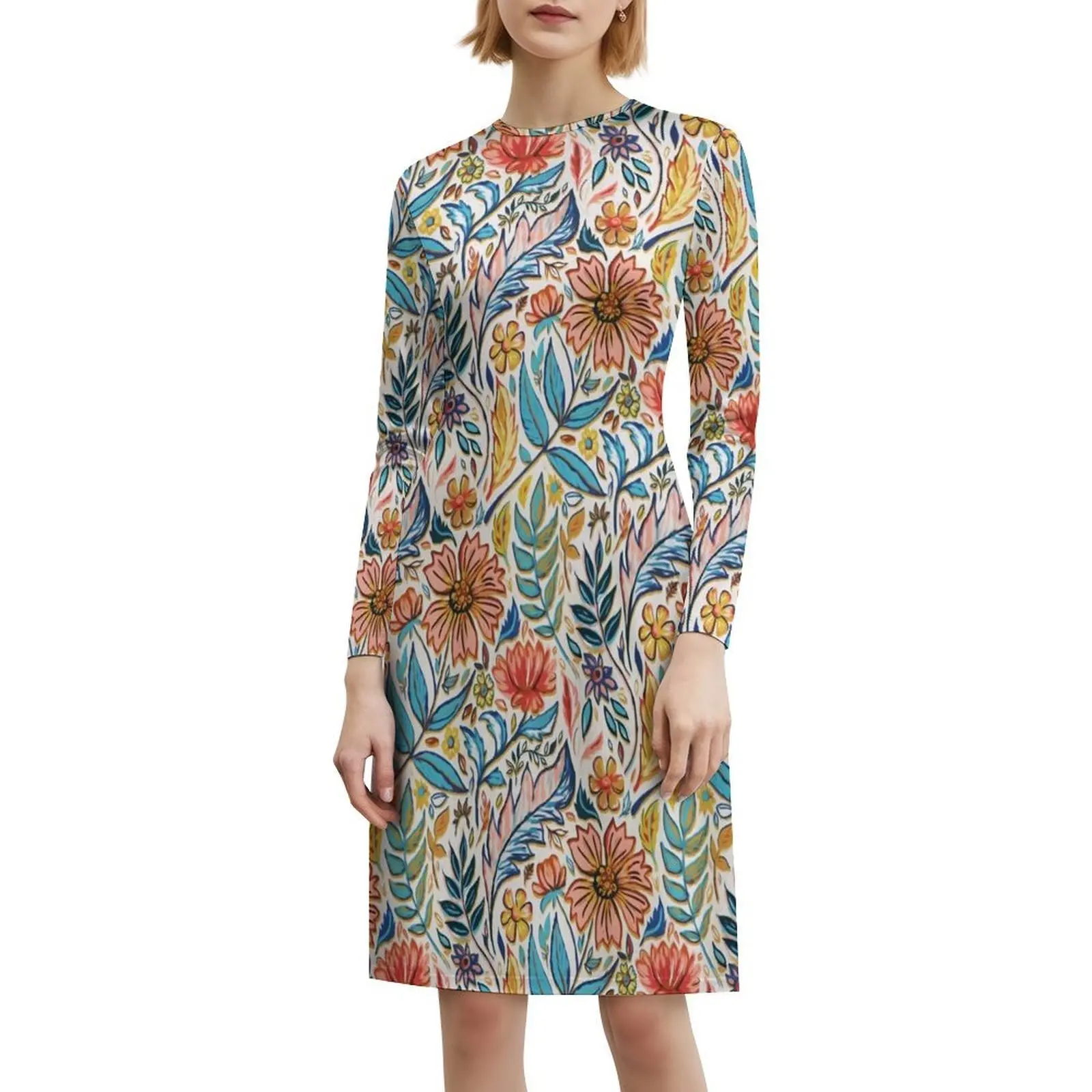 فستان حفلات أنيق للنساء من Art Nouveau مزين بالزهور على شكل حرف a مع خيارات قصيرة/طويلة/بدون أكمام من Nouveau Floral