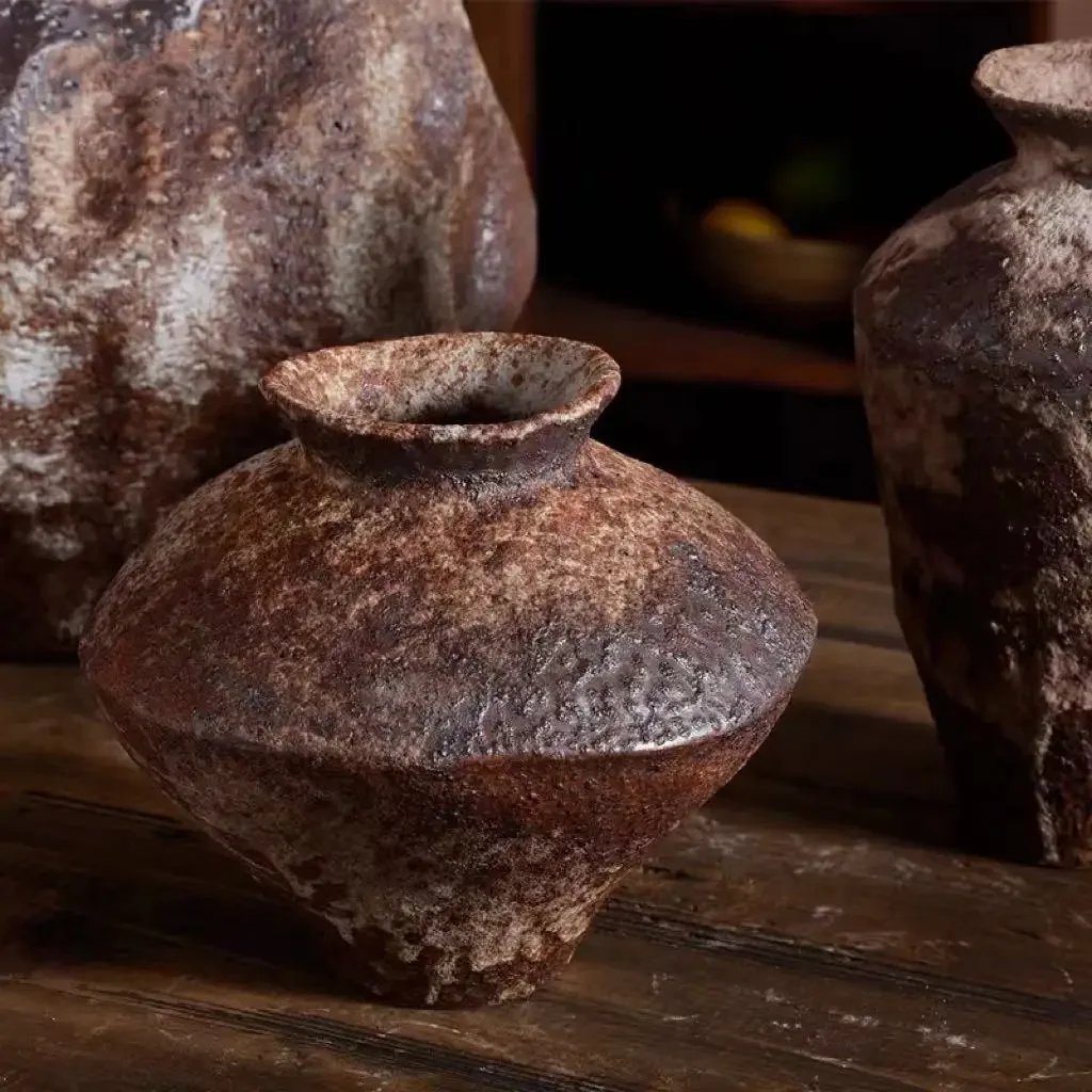 Pottery Pot Vase Retro Zen Tea Room Dining Ornaments Table Antique Pottery Flower-arranging Ware Hydroponic Porcelain