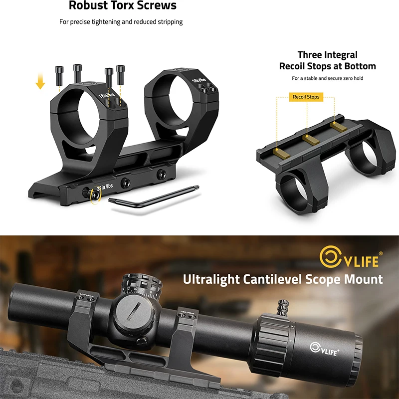 

CVLIFE Cantilever Scope Mounts 1 inch Tube One-Piece Optics Offset Dual Rings - 1.5" Height Lightweight for Picatinny Rail