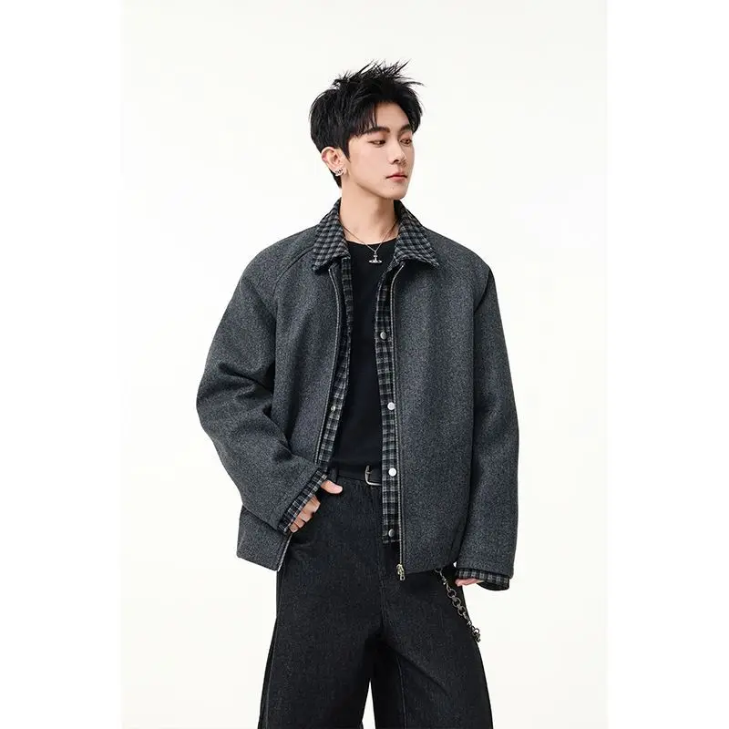 

Мужская куртка из шерстяной смеси в корейском стиле: модная, повседневная, с цветовыми блоками, в стиле сафари, для лета и осени, базовая, на молнии, в стиле карго