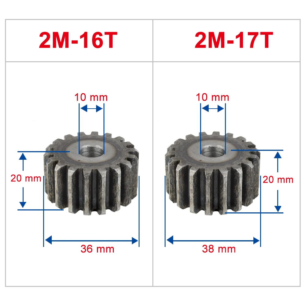 Flat Gear 2M16T/17T/18T/19T Low Carbon Steel Teeth Thickness 20 mm  Metal Gear  Teeth Pitch 6.28 mm Bore Size 10mm Hadware Part