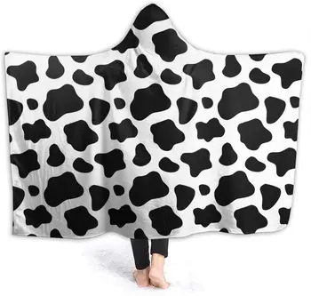 Czarno-biała krowa bluza z kapturem koc do noszenia rzut koce do kanapy koc z kapturem dla dzieci dla dzieci mężczyzn kobiet