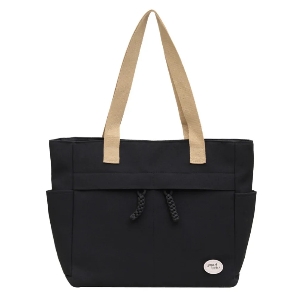 

Fashion Solid Color Canvas Tote Bag Multi Pocket Japanese Style Simple Handbag Large Capacity Shoulder Bag Students