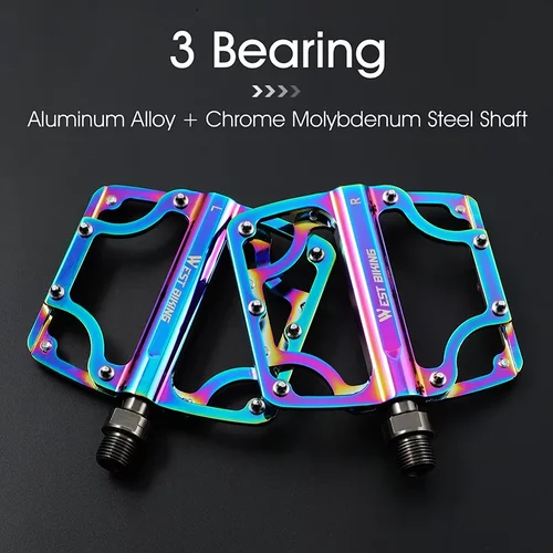 Imagen 2 del producto Pedales de bicicleta WEST BIKING, 3 rodamientos CNC ultraligeros, pieza de bicicleta de montaña y carretera, pedales BMX planos antideslizantes coloridos, accesorios para ciclismo