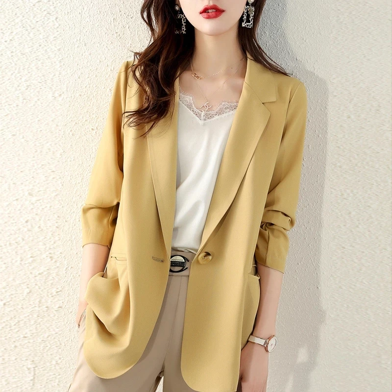 2022 frühling Sommer Anzug Jacke frauen Kleidung Kurze Casual blazer Top Sonnencreme Chiffon Drei-viertel Sleeve fashion fp79