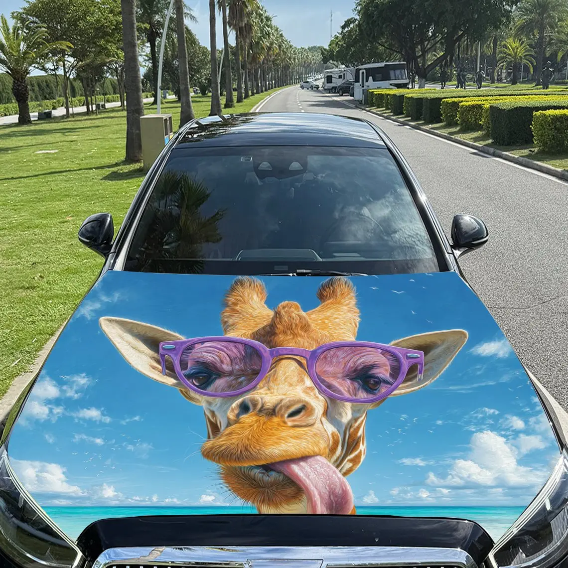 

Car Decals Playful Giraffe with Purple Sunglasses Car Hood Sticker, Waterproof Self - Adhesive Vinyl Graphics Decals, Decorative