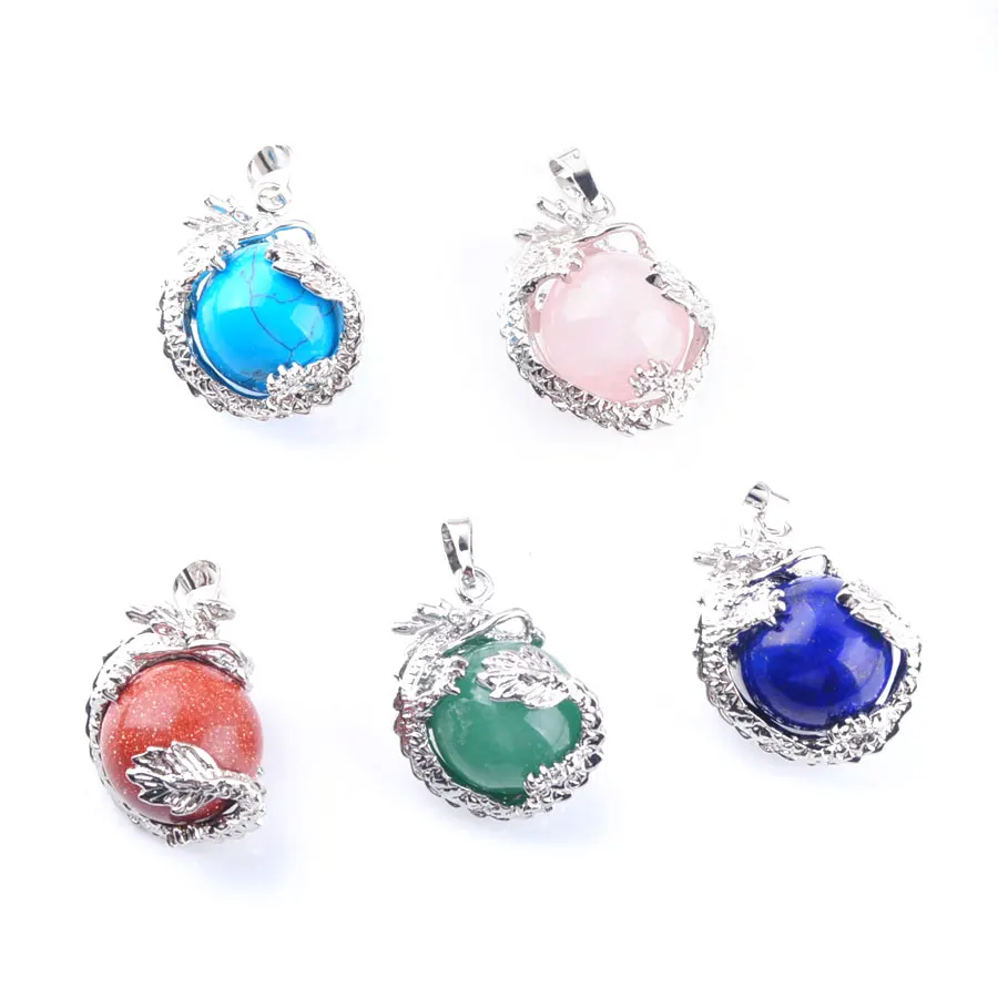 

5pcs Natural Stone Pendant Dragon Turquoises Charms Women Men Reiki Holiday DIY Necklace Jewelry BN311