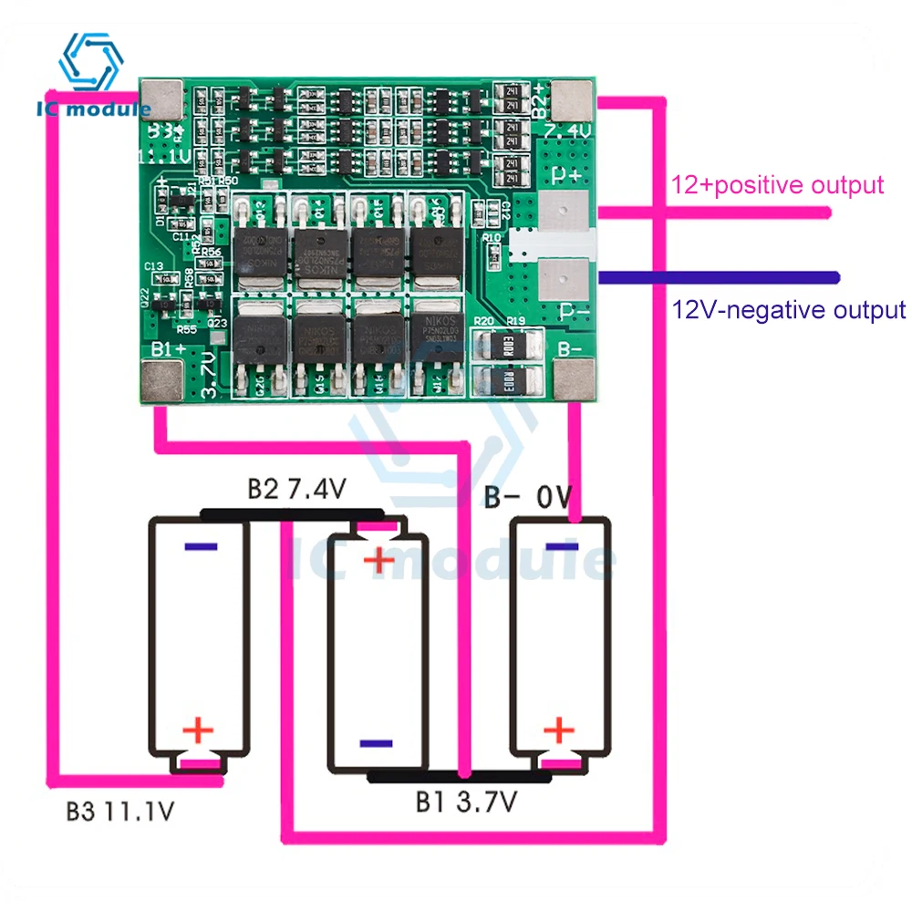 Battery Protection Board BMS 3S 12V 40A Lithium Battery Charger Protection Board BMS PCB Board with Balance Charging