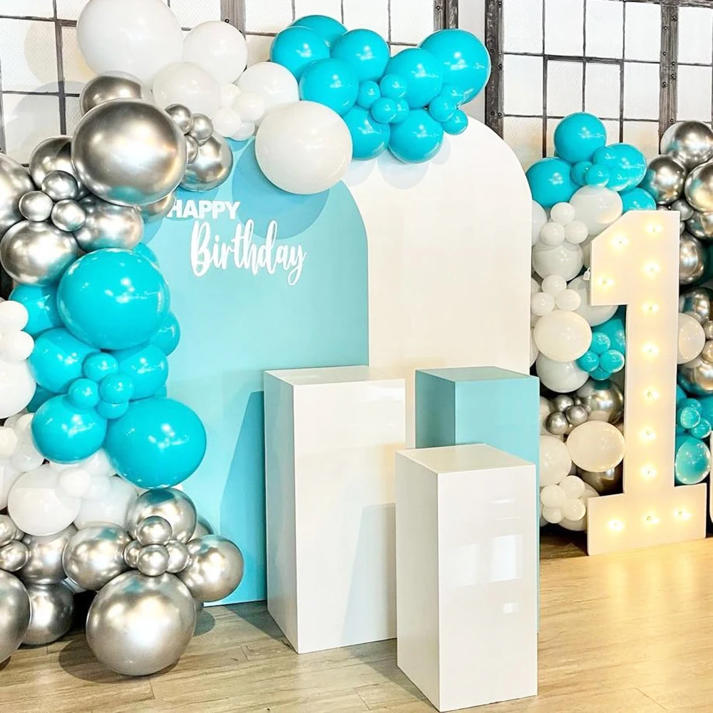 Teal Blue Balloon Arch Garland Kit Turquoise Silver White Balloon Baby Shower Kid Birthday Decoration Wedding Party Decor Globos