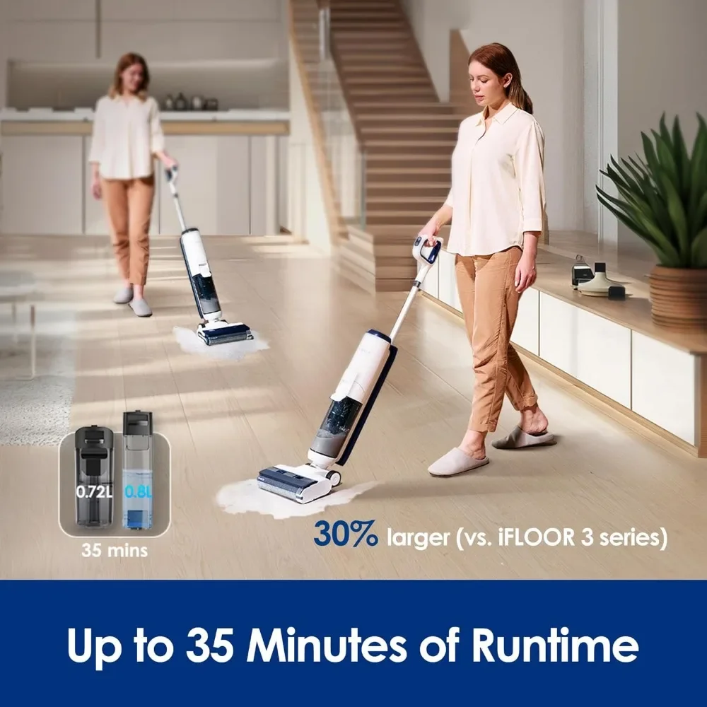 Dry and wet vacuum cordless floor cleaning machine, one-step cleaning of hard floors, automatic self-cleaning, cordless design