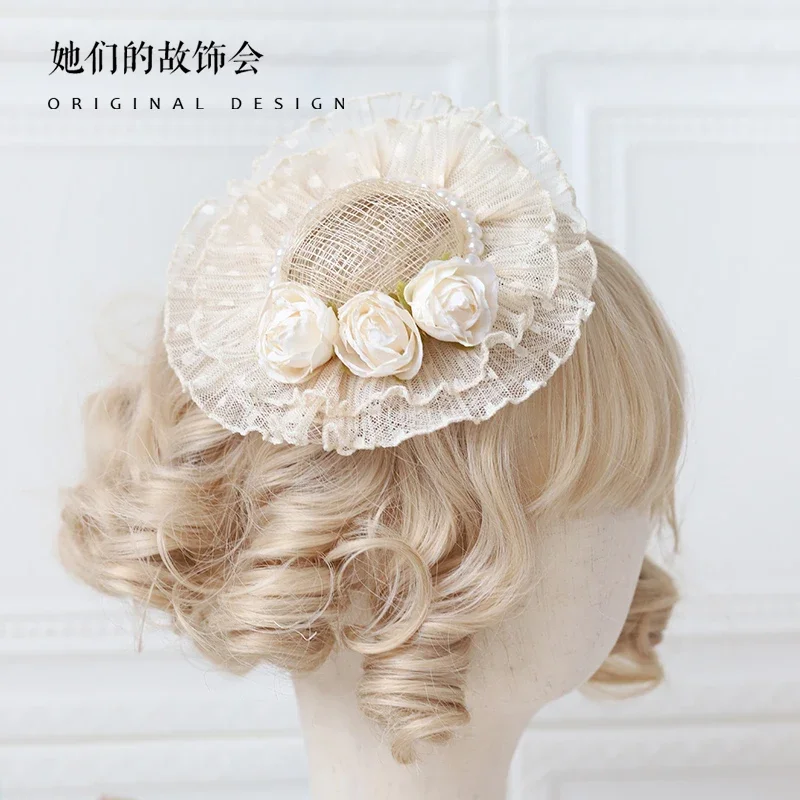 ริบบิ้นโบว์ Hairband กับ Hairpins สาว Lolita Lace Ruffled แถบคาดศีรษะ Lolita headdress อุปกรณ์เสริมผมแม่บ้านแถบคาดศีรษะ