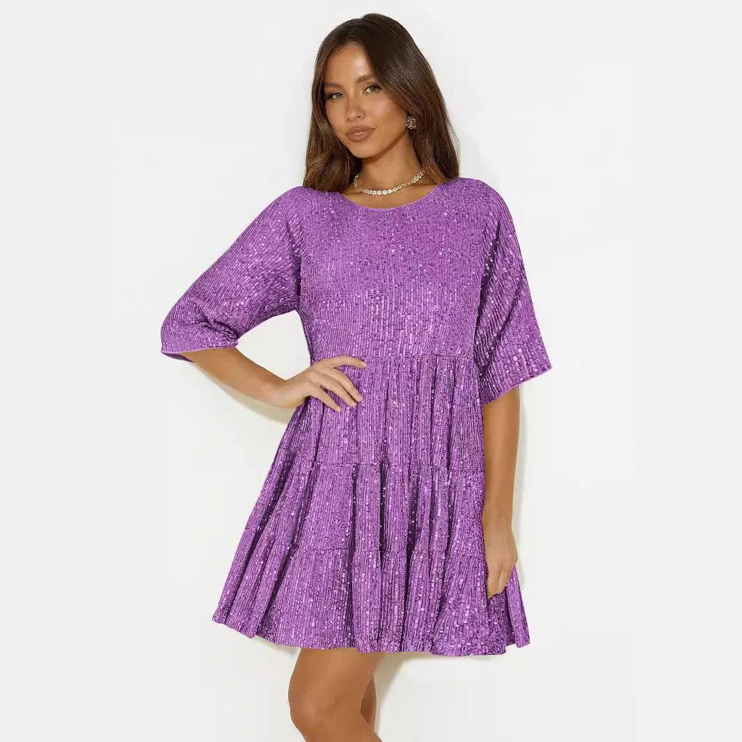 2024 gorąca sprzedaż koralik kawałek plisowana spódnica damska krótka spódniczka 2024 Spice Girl cekinowa sukienka sukienka Boho