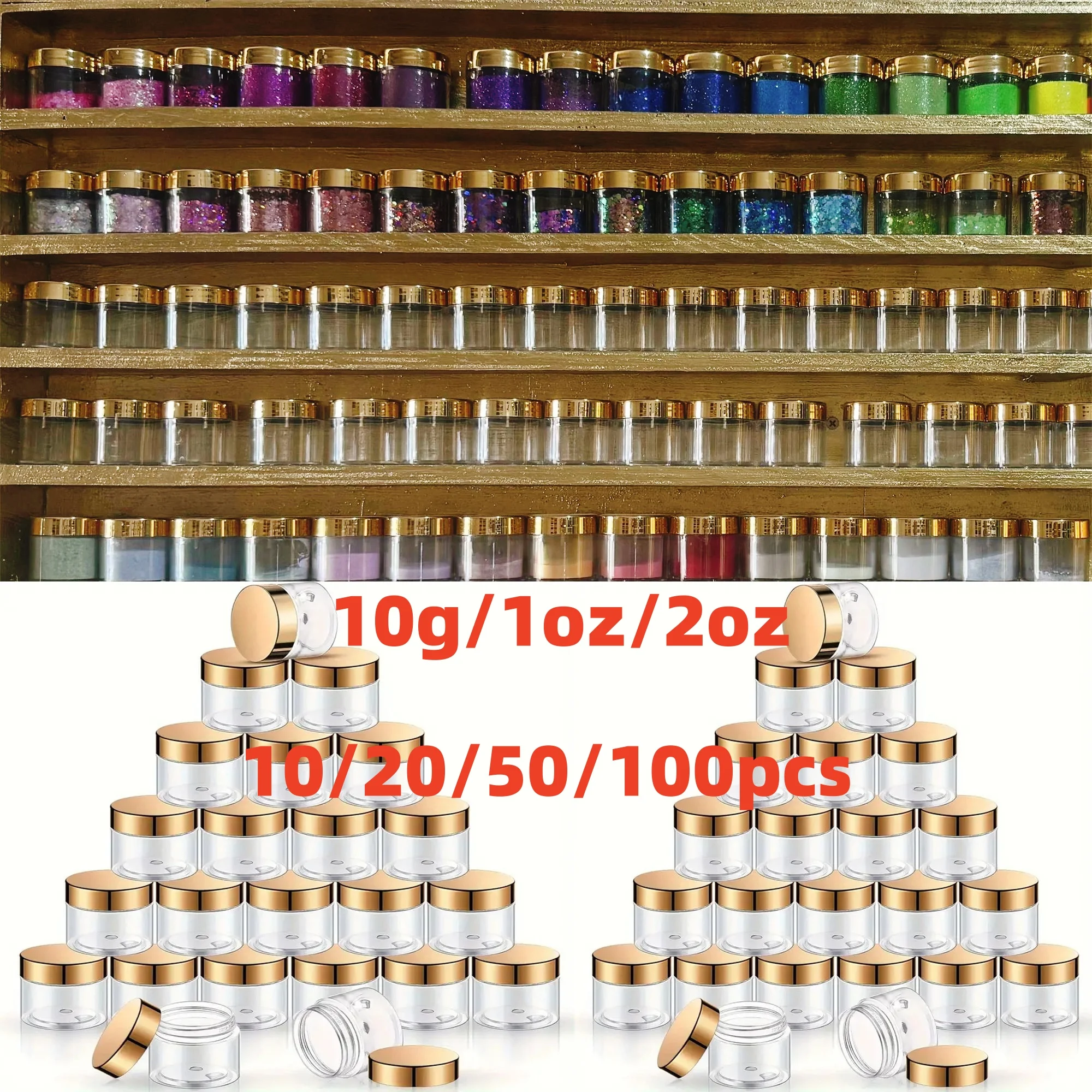 

10g/1oz/2oz 10/20/50/100pcs Refillable Clear Plastic Jars LEAK-PROOF Cosmetic Storage for Nail Care/Jewelry/Beauty Products *BO*