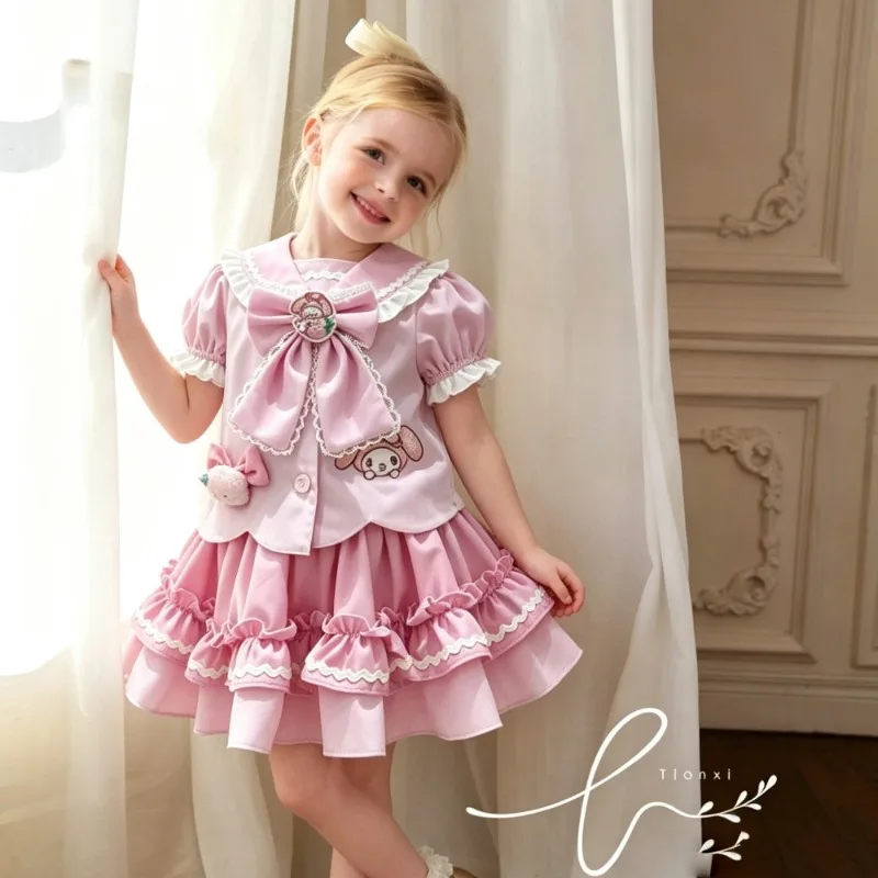 

Handmade New Girls Boutique Suit Skirt Summer Children's Treasure Lolita Shirt Puffy Skirt JK Two-piece Set Kids Sweet Clothes