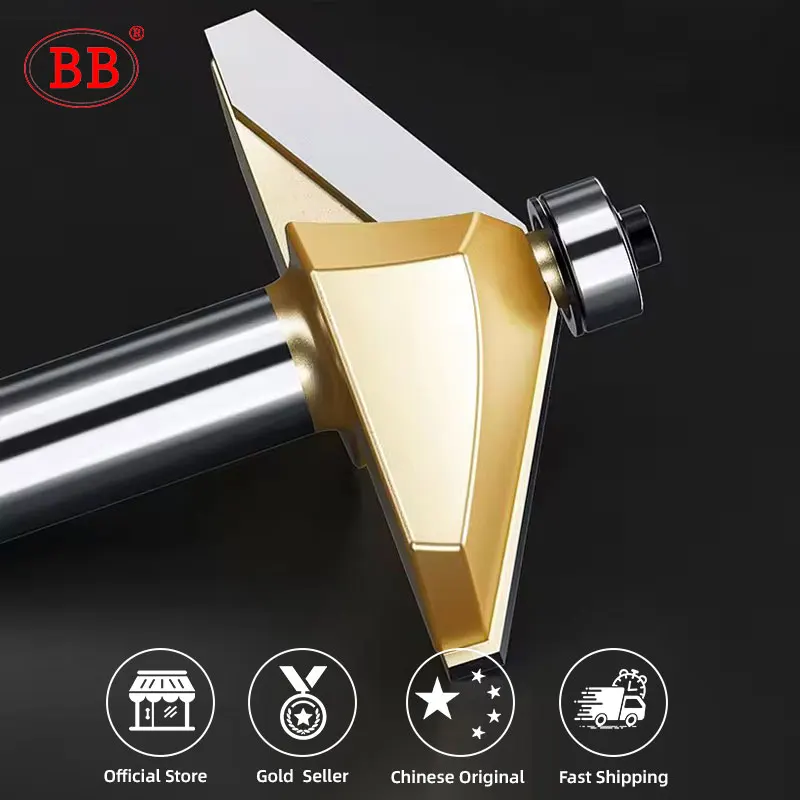 BB Bevel Cutter Chamfer Router Bit Bearing 45 Degree Groove Flush Trimming Tapered DIY Wood Milling Tool 1/2 1/4 Horse Nose