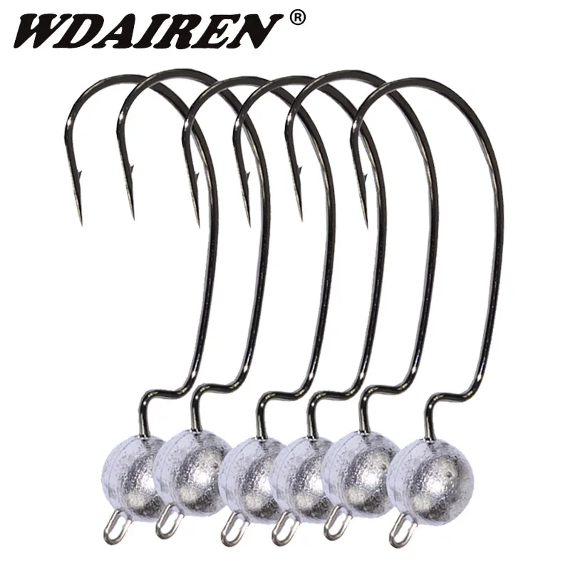 

5Pcs/Lot Lead Jig Head 3.5g 5g 7g 10g Barbed Hook Soft Lure Jigging Worm Crank Sharp Hook Fishing Hooks Bass Fishing Lure