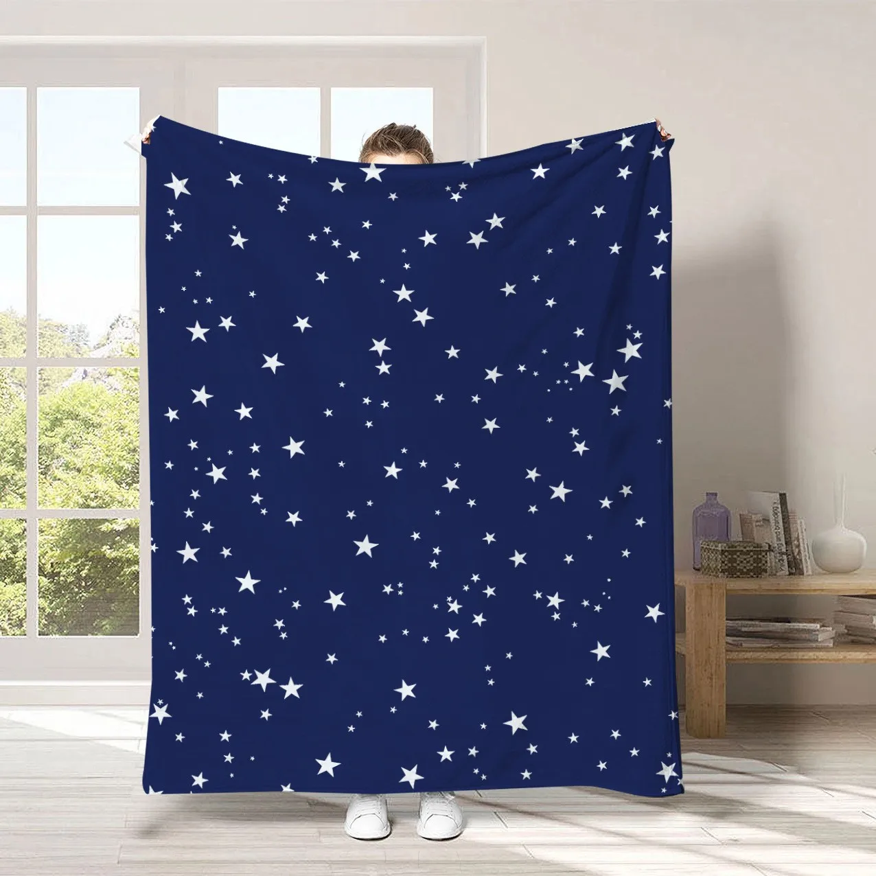 Manta Moderna con Diseño de Estrellas de Neón, Arcoíris Brillante y Galaxia Espacial, Acogedora para Sala de Estar, Sofá