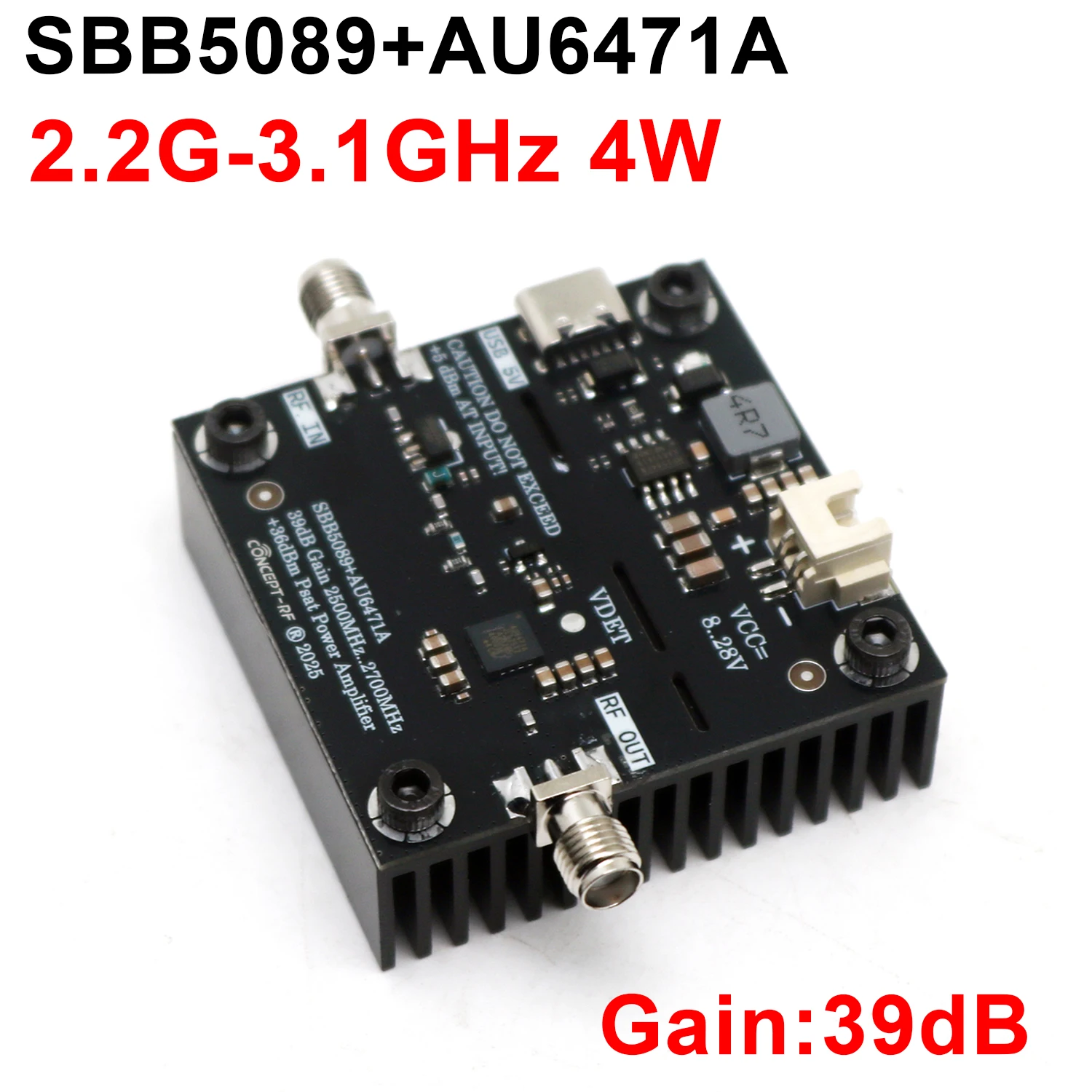 SBB5089 AU6471A 2,2G-3,1 ГГц, 2,4 ГГц, PA, 4 Вт, RF усилитель мощности, усиление 39 дБ для 2,4G Bluetooth-дрона, передача изображения Lora Zigbee